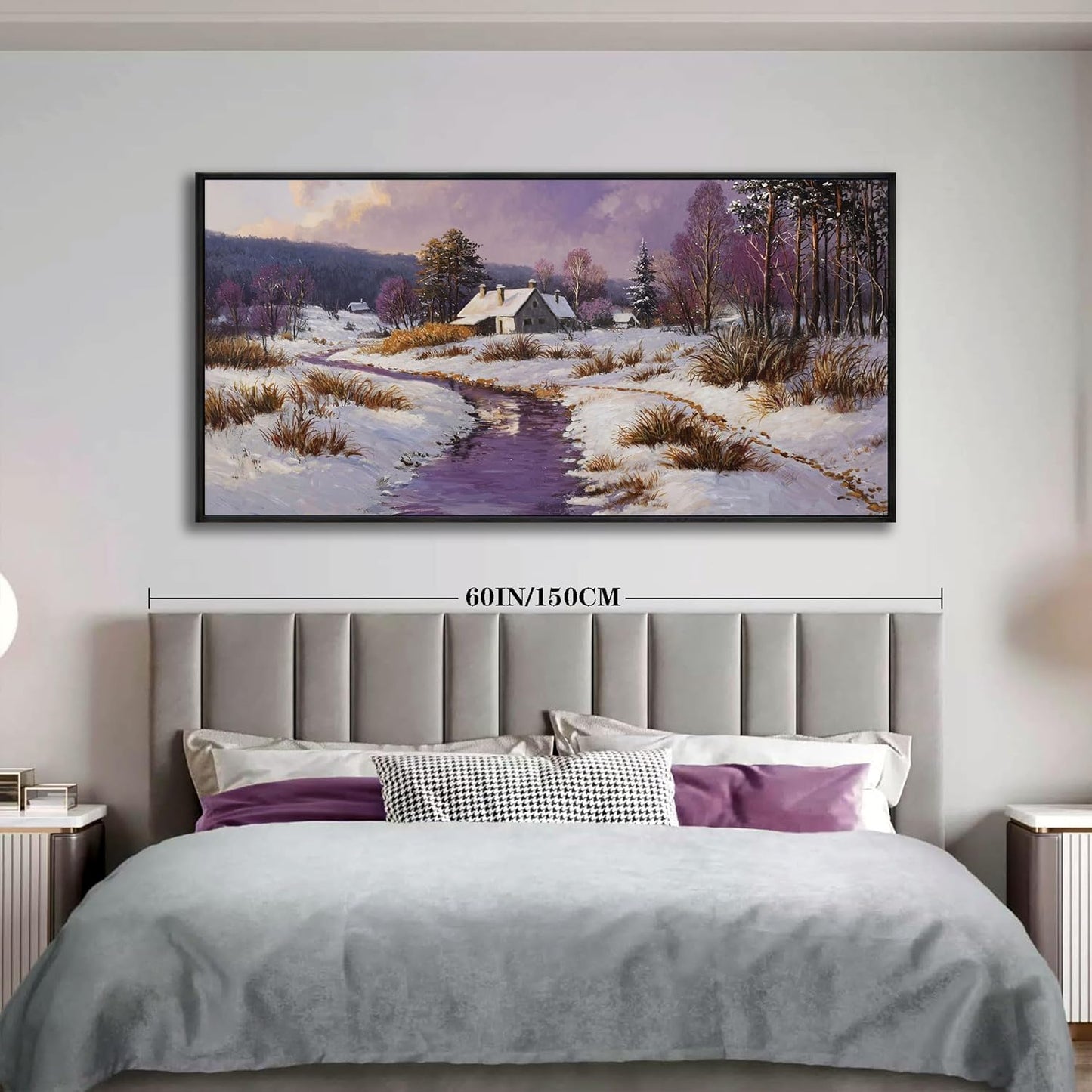 yiijeah Extra Large Canvas Wall Art - Living Room Wall Decor Purple Snowy Country Paintings Framed Wall Pictures Artowrk for Walls Bedroom Nature Rustic Landscape for Office Home Decor