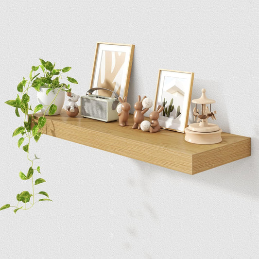 Deep Floating Shelves for Wall | 36 Inch Wide x 12 Inch Deep Oak Floating Shelves | 36W x 12D Rustic Oak Wide Wall Shelves | Bookshelf Laundry Shelf TV Shelf