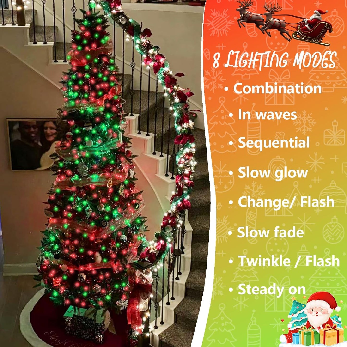 YEGUO 165ft 500 LED Christmas Lights Outdoor Waterproof, Red and Green String Lights Plug in, Green Wire Twinkle Tree Lights Indoor with Timer Memory 8 Modes