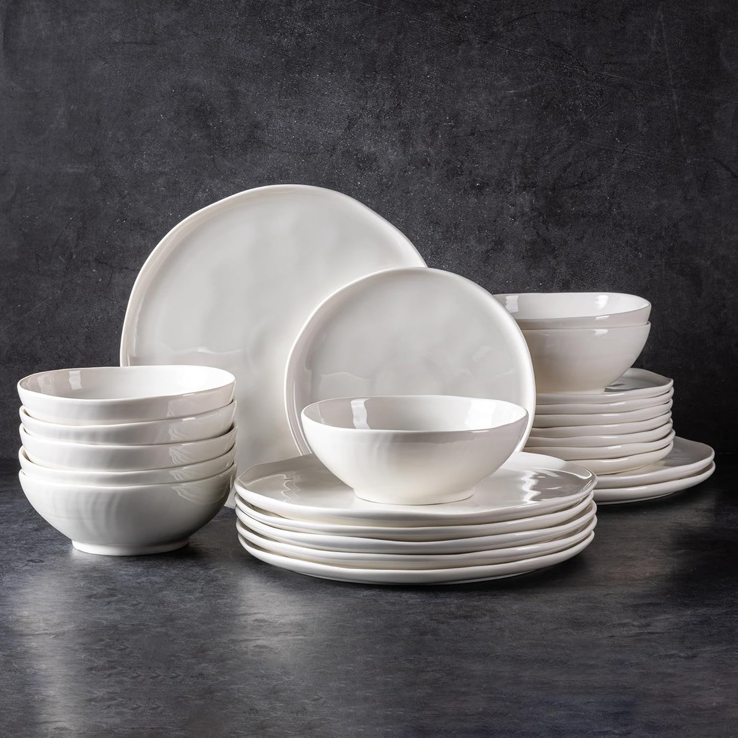 LERATIO Ceramic Dinnerware Sets for 8,Porcelain Plates and Bowls Sets with Wavy Edge, Oven &Microwave & Dishwasher &Safe,Light Weight & Scratch Resistant Dishes Sets-Service for 8 (24pcs)