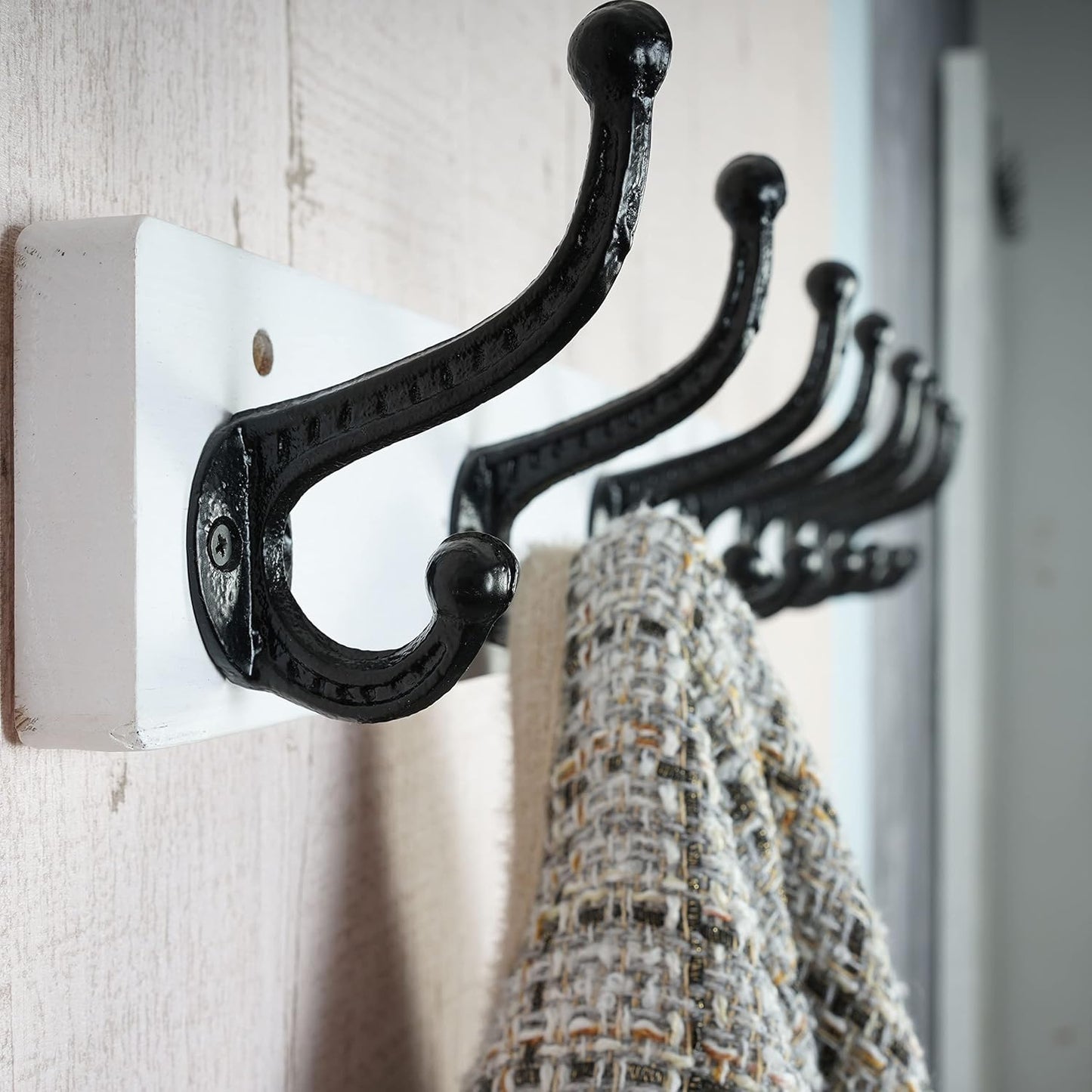 WEBI Rustic Coat Rack Wall Mount,35.43" Long 8 Cast Iron Coat Hooks Wall Mounted,Heavy Duty Wall Coat Hanger Hooks for Hanging Coats,Clothes,Black on White,2 Packs