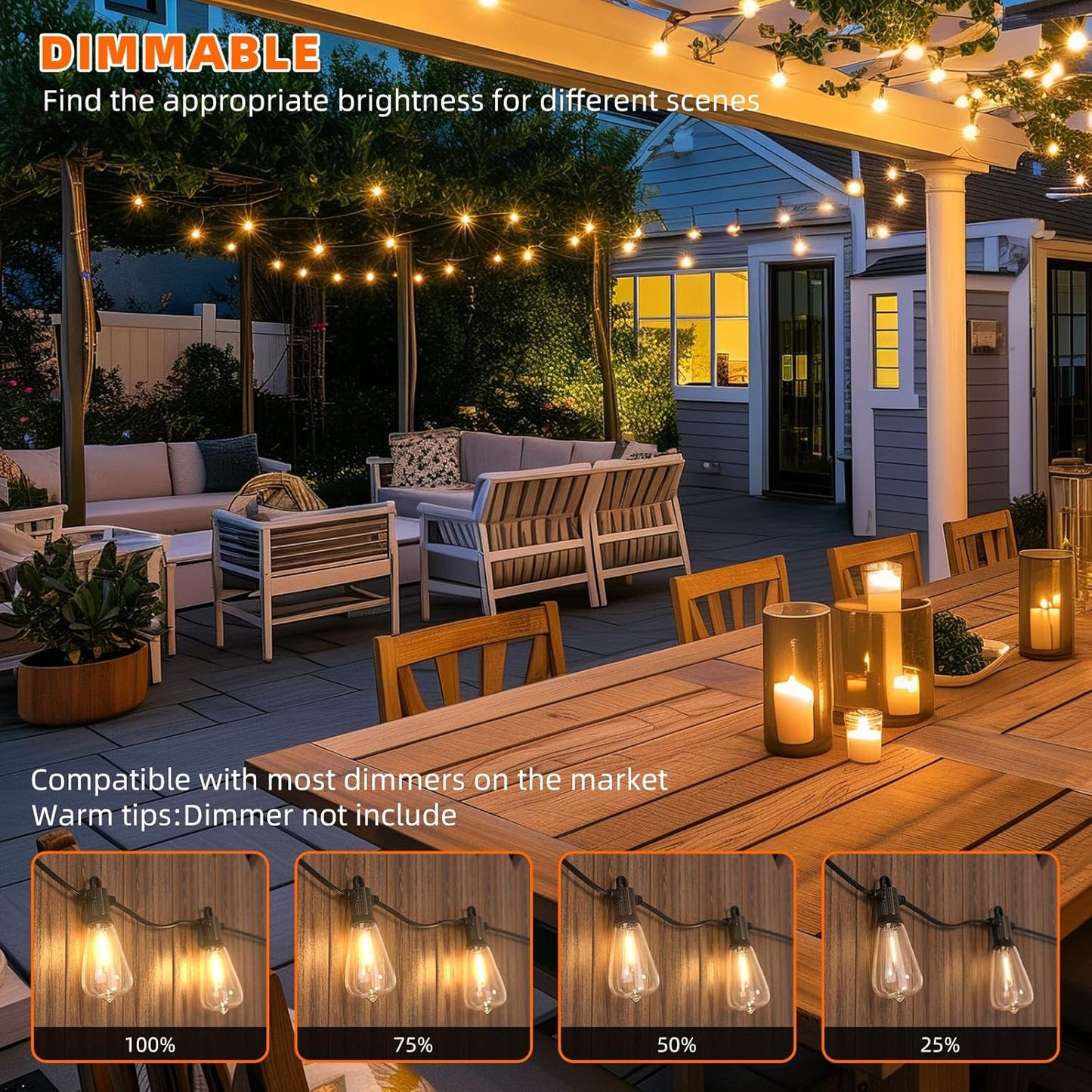 Kawaya Outdoor Lights String LED Patio Lights: 150FT Waterproof Commercial Grade Vintage String Lights for Outside - 72+3 Shatterproof ST38 Edison Bulbs for Porch Bistro Backyard Cafe (75FTx2)