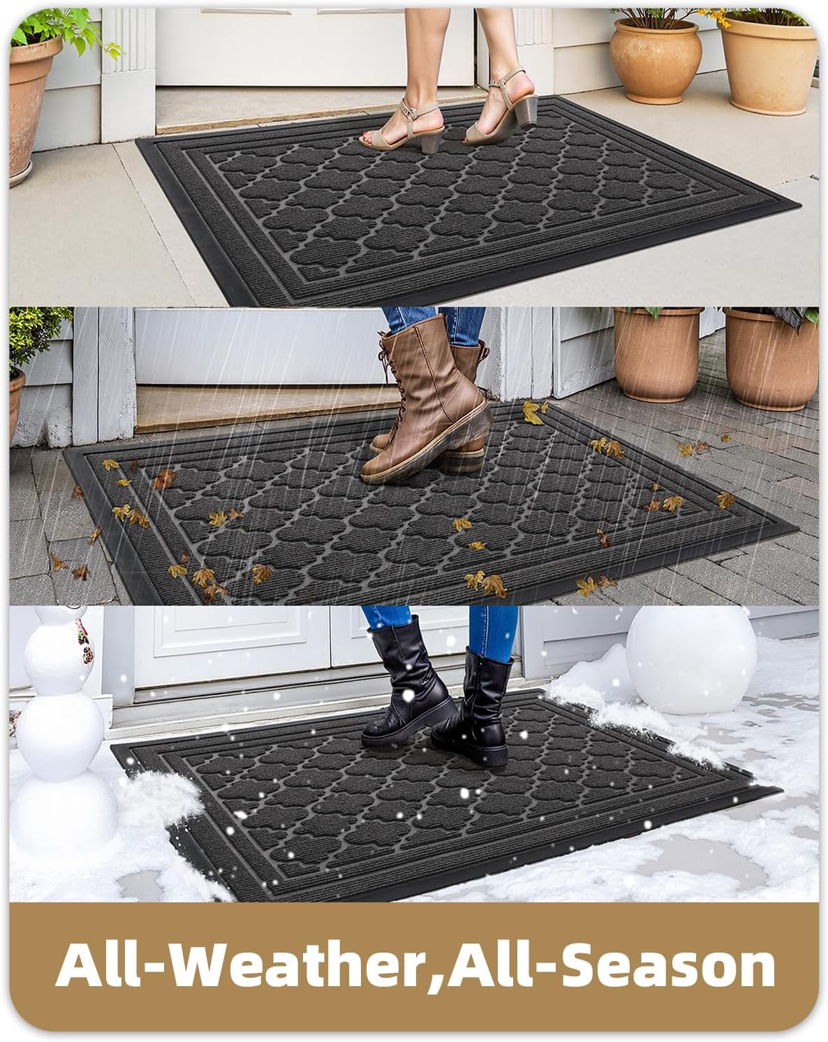 Color&Geometry Front Door Mat Outside Entrance, Heavy Duty Non Slip Low Profile Doormat for Entryway, Trap Dirt and Moisture Welcome Mats All-Weather, Easy Clean, Patio, Garage, 24"x36" Grey