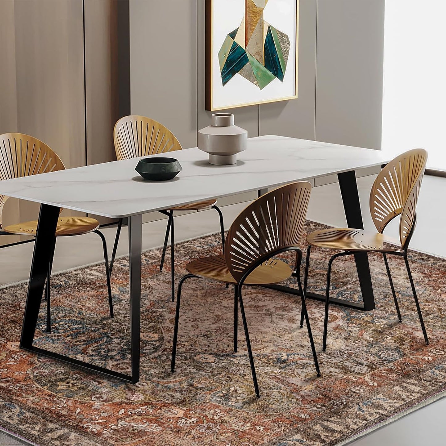 10'x14' Washable Area Rug Boho Chic Medallion Distressed Design Non-Shedding Easy Care Ideal for High Traffic Areas in Rug for Living Room Bedroom Office Coffee Table Large Carpet