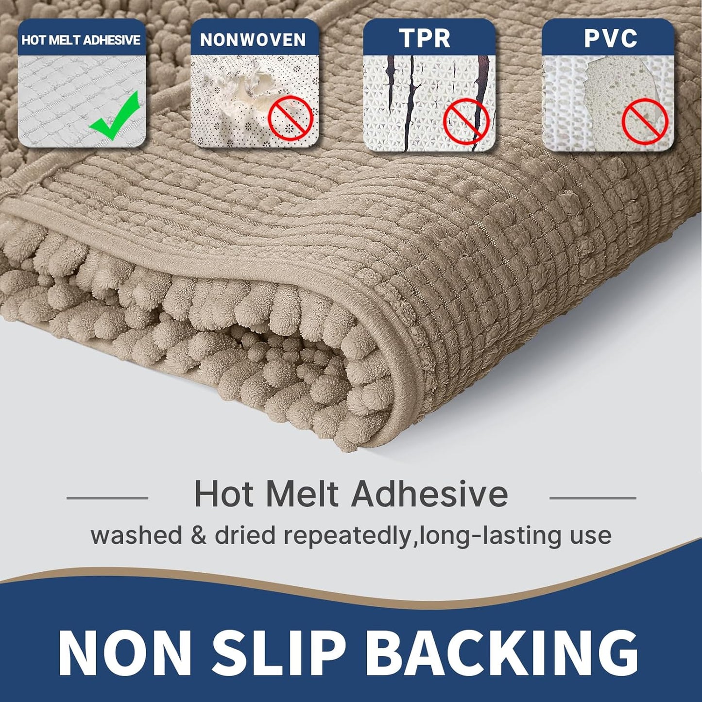 Yimobra Bathroom Rugs Sets 2 Piece - Quick Dry Extra Thick Luxury Chenille Bath Mat, Non Slip Super Absorbent for Tub Shower Sink, Machine Washable Shaggy Floor Mat, 32"x20"+24"x17" Inch, Pale Khaki