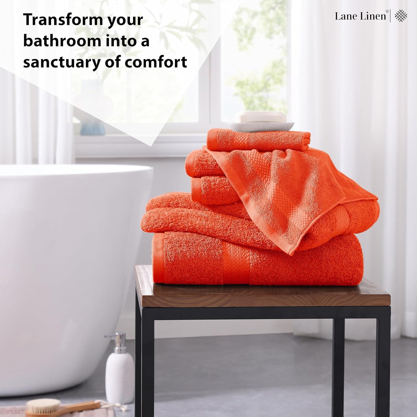 LANE LINEN 100% Cotton Luxury Bathroom Towel Set - 6 Pcs - Ring Spun, Quick Dry, Very Soft & Absorbent - 2 Bath, 2 Washcloths, 2 Hand Towels - Remains Fluffy Even After Multiple Washes - Tiger Lily