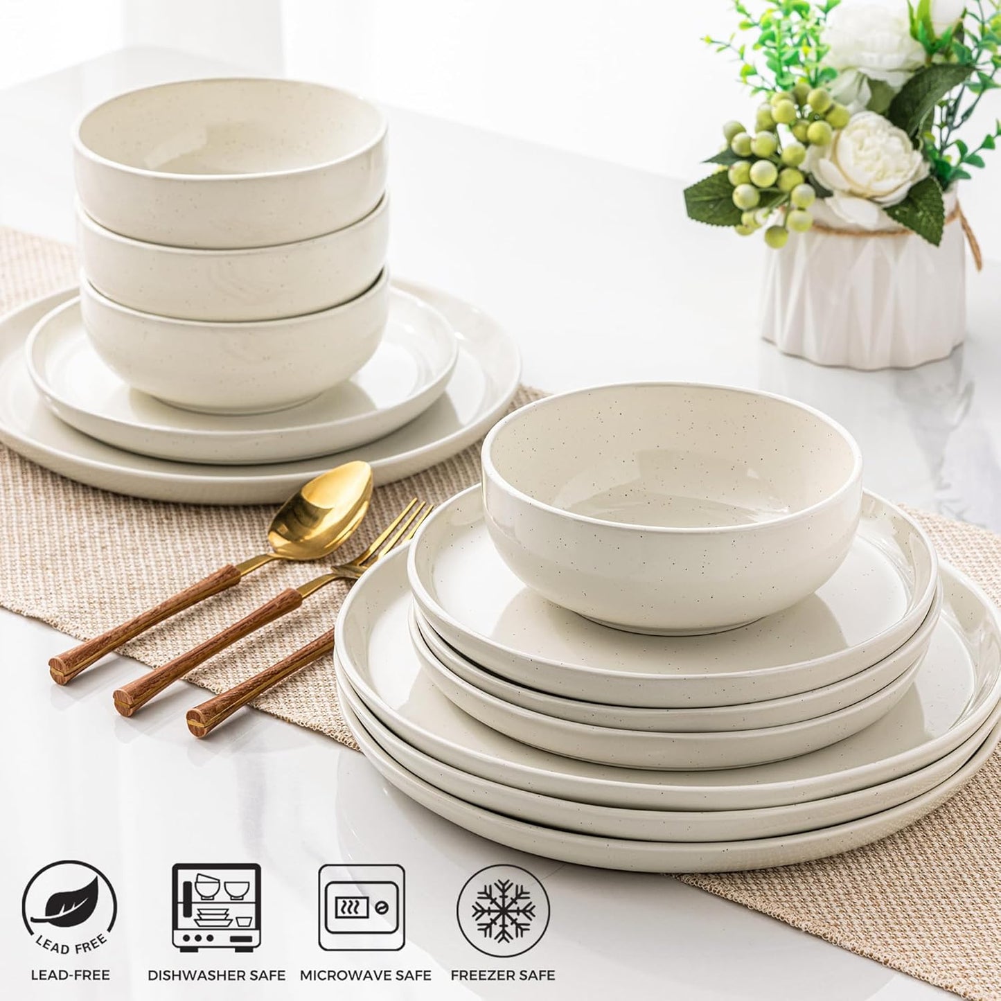 GBHOME Ceramic Dinnerware Sets for 6, 18pcs Stoneware Plates and Bowls Sets, Handmade Chip and Scratch Resistant Dishes Set, Dishwasher & Microwave Safe