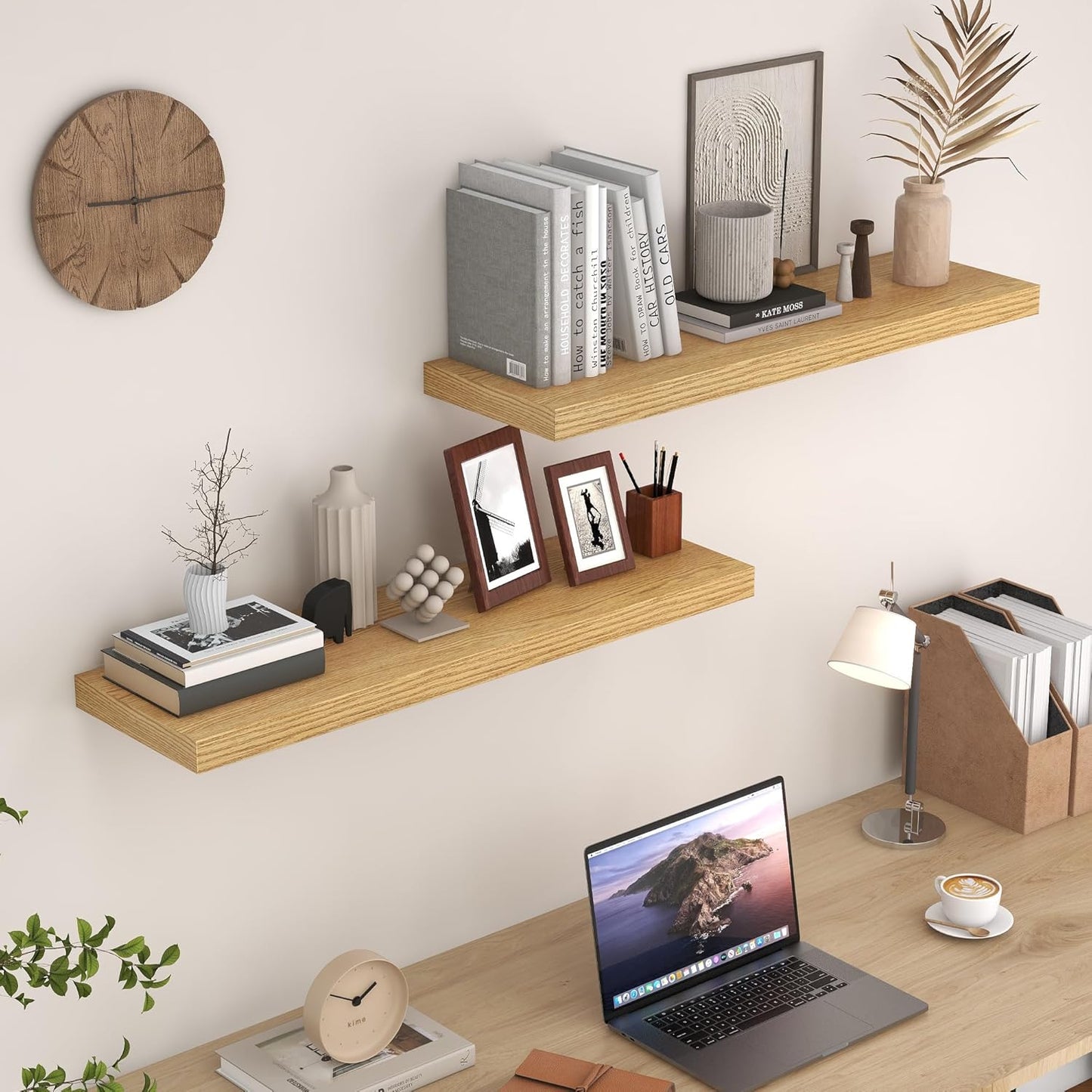 Fun Memories 36x9.3 Floating Shelves for Wall, Wood Floating Shelf 36 Inch Long, Large Deep Wall Shelves for Home Decor & Storage, Rustic Deep Shelf for Living Room, Bedroom, Kitchen, Oak Color