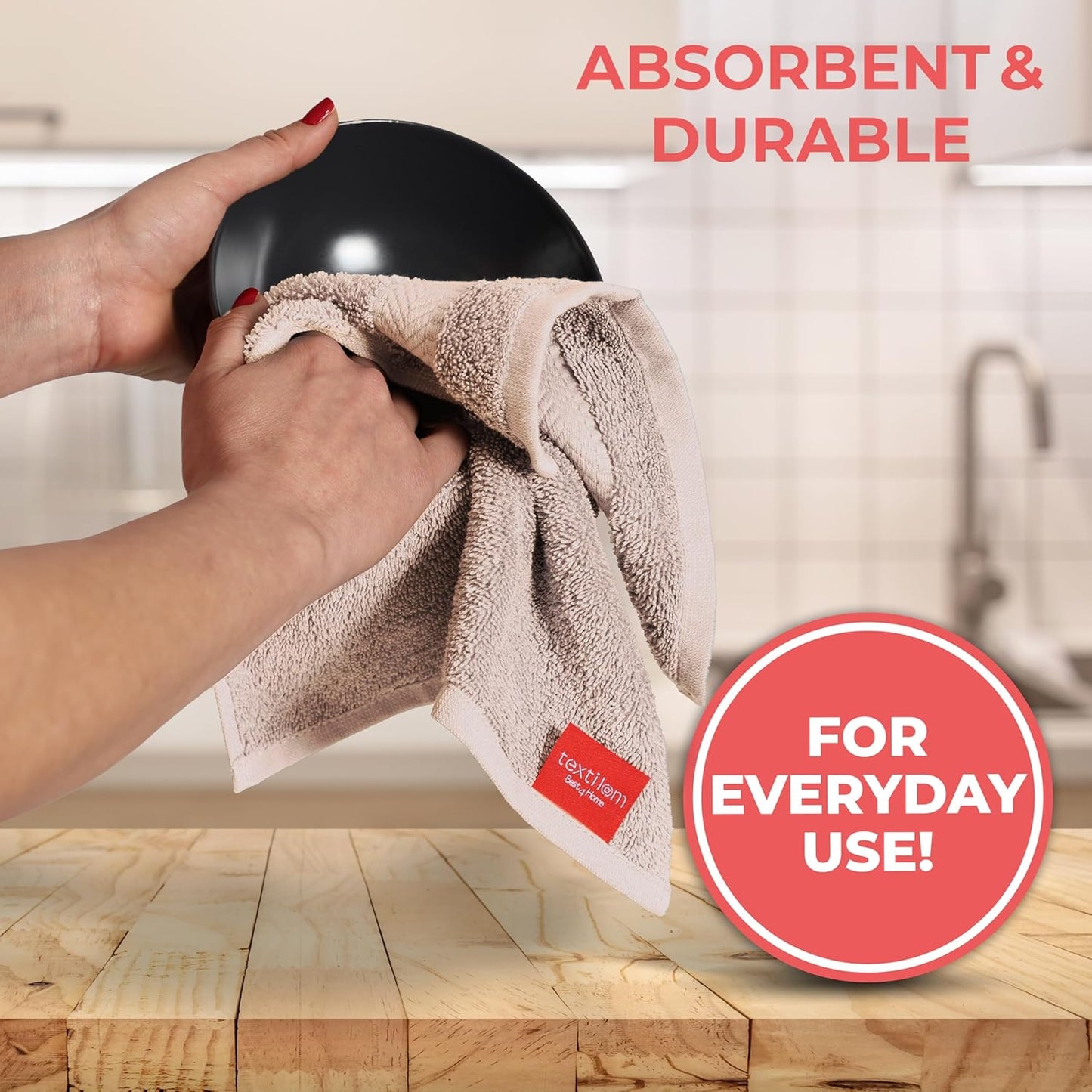 TEXTILOM Washcloths for Body and Face – Hotel and Spa Quality & Soft & Absorbent & Quick Dry Wash Cloths for Your Body – 100% Turkish Cotton Wash Clothes Towel Set of 4 (13 x 13 inches) - Beige