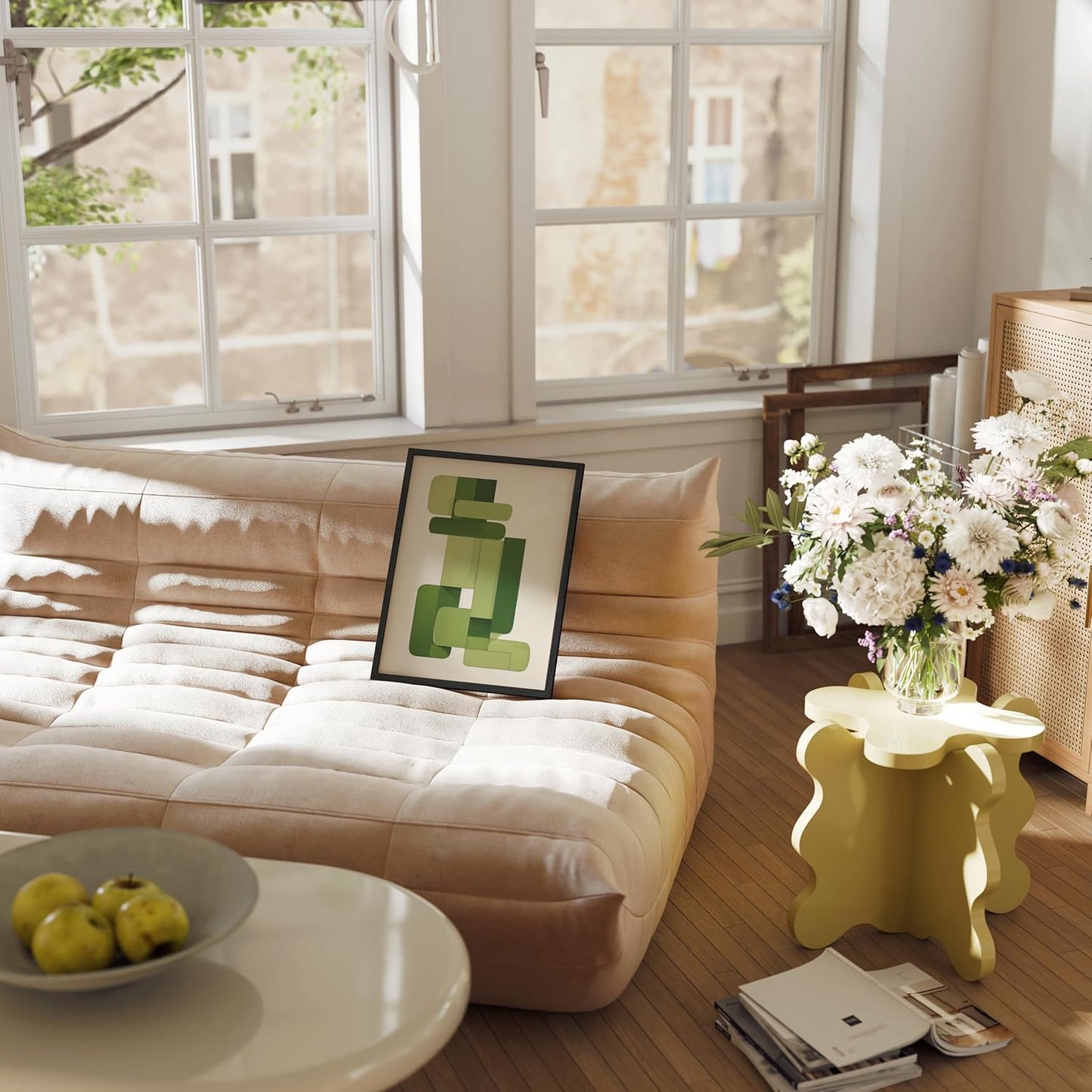 HAUS AND HUES Modern Abstract Wall Art - Blue and Green Living Room Art, Modern Artwork for Walls, Minimalist Picture for Living Room(Green Geometric, Black Frame, 12x16)