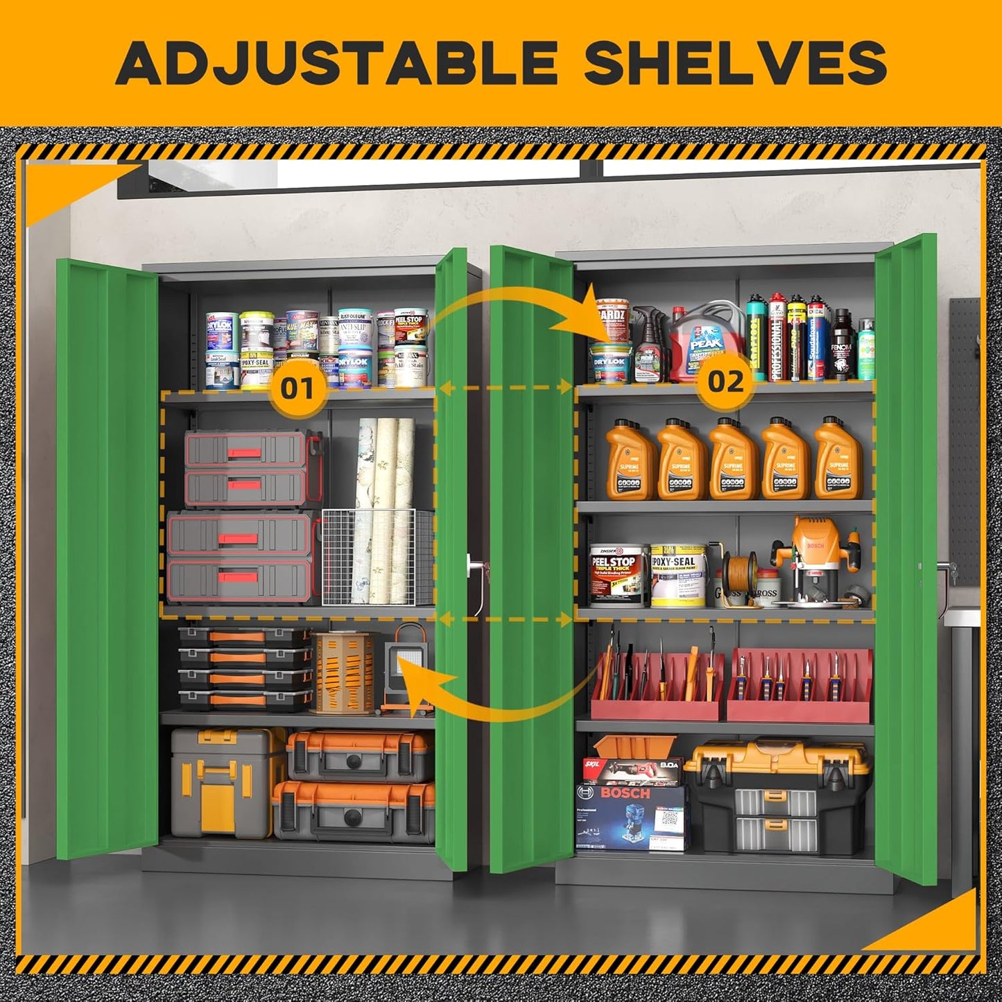 Greenvelly Metal Garage Storage Cabinet with 2 Doors and 4 Adjustable Shelves, 72" HLockable Storage Cabinet,Tall Metal Cabinet Locking File Cabinet for Office,Home, Garage, Gym, School