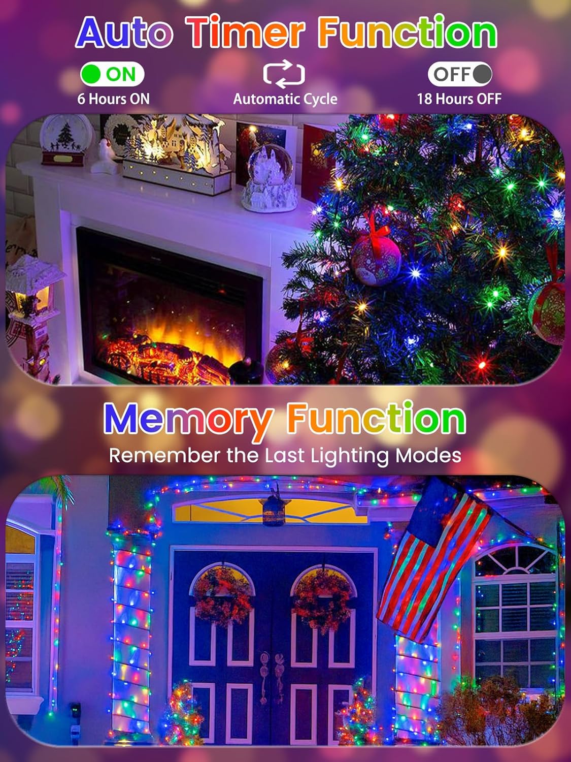2 Pack Battery Operated Christmas Lights with Timer, 66FT 200 LED Waterproof Battery Twinkle Light, 8 Modes Green Wire Fairy Lights for Indoor & Outdoor Bedroom Tree Christmas Decorations (Multicolor)