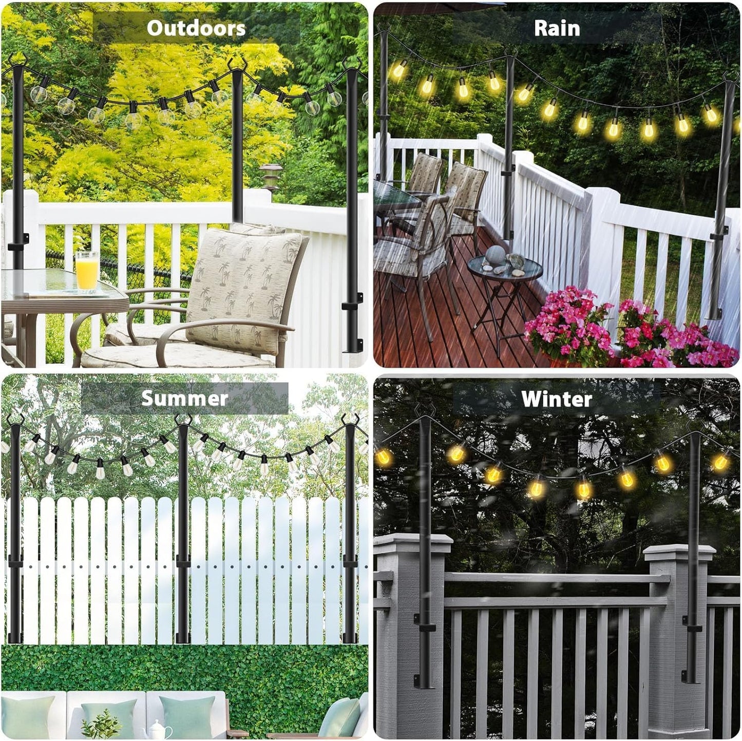 10 Pack String Light Poles,5Ft Metal Poles for Outdoor String Lights,Outdoor Light Poles with Post,Poles/Stand for Outside,Patio,Deck,Backyard,Garden Wedding,Party