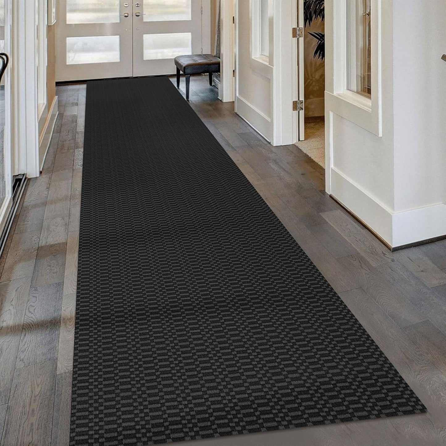 KOZYFLY Washable Runner Rug 3x16 ft Hallway Kitchen Runner Rugs with Rubber Backing Bobo Non Slip Entryway Runner Indoor, Long Carpet Runners for Hall Kitchen Entryway, Black/Grey
