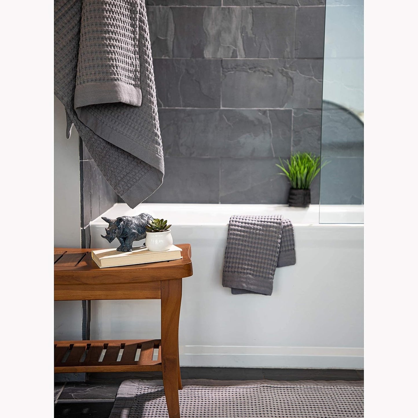 GILDEN TREE Bathroom Mat Absorbent Cotton Quick Dry for Shower, Bath & Bathtub Washable Thin, Modern Style (Slate)