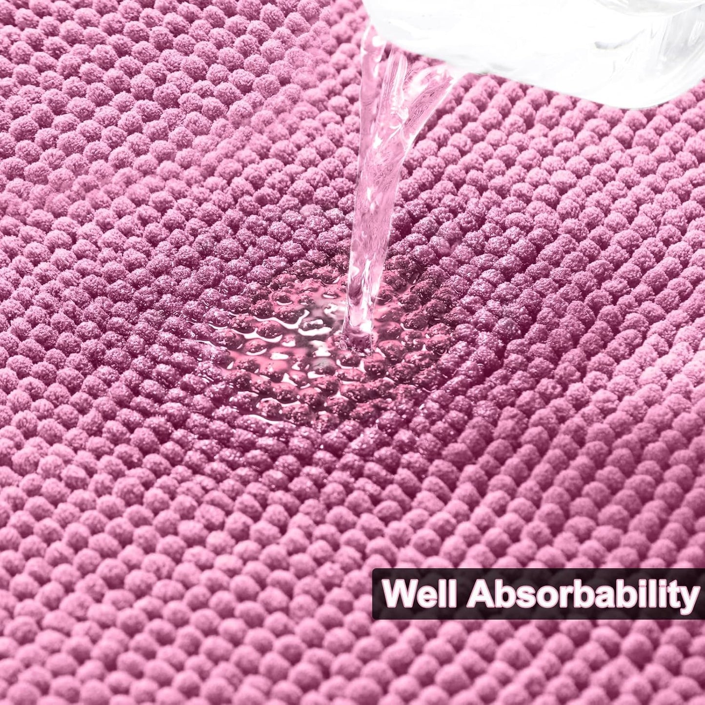 Urvoix Bathroom Rugs Sets 3 Piece, Non-Slip Chenille Bath Rug - Ultra Soft, Washable, Super Absorbent Bath Mat for Bathroom, Toilet and Tub (Pink)