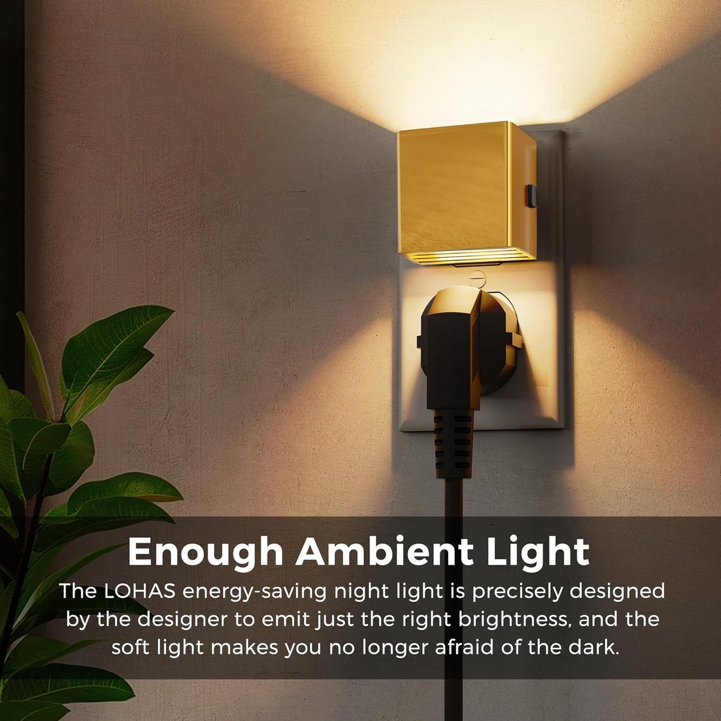 L LOHAS LED Night Light,Night Lights Plug into Wall,[2-Pack] Dimmable Night Light with Light Sensor,3000K Warm White,Gold Nightlight for Bathroom Hallway Kitchen