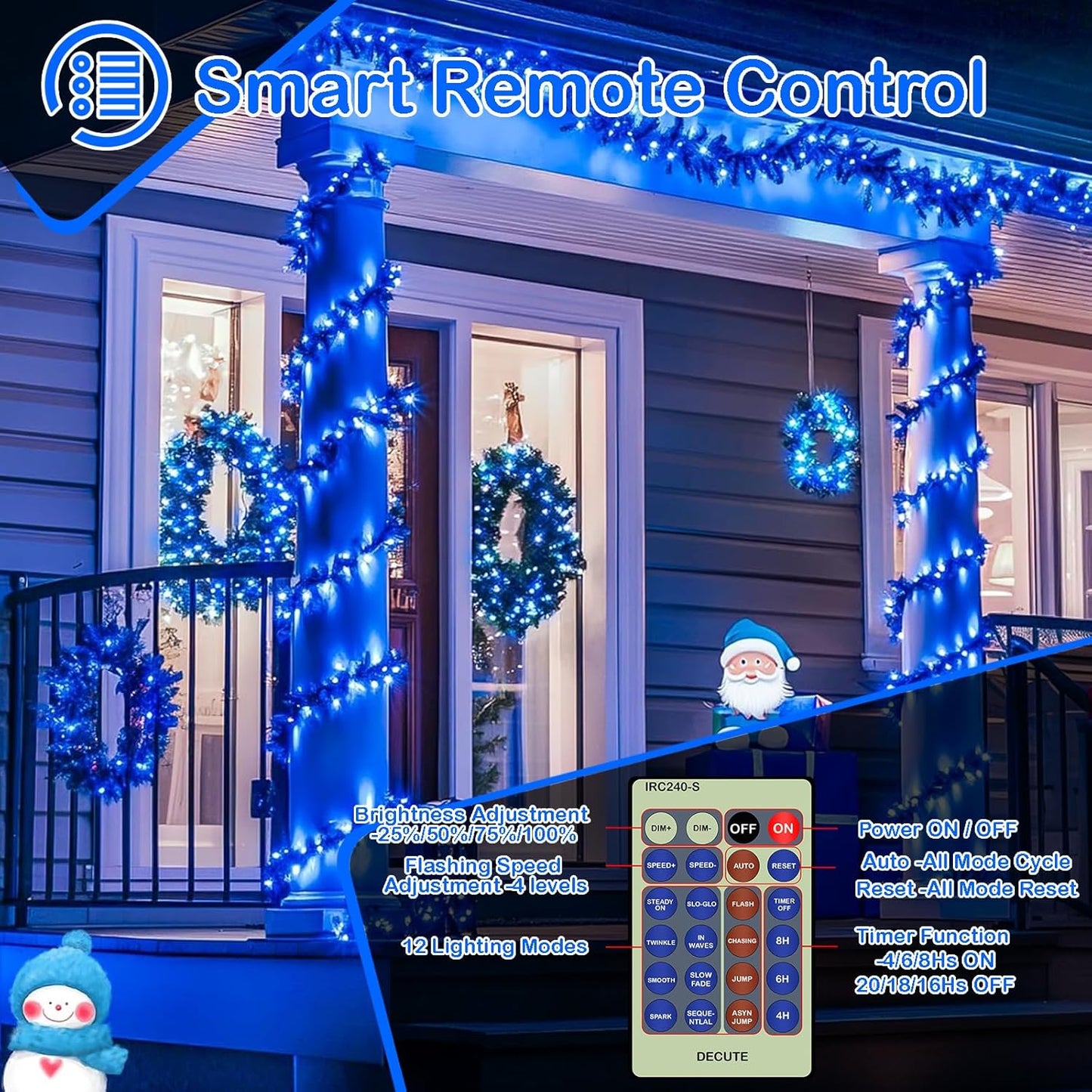 Decute 500LED 164FT Fairy String Lights Halloween Lights Silver Wire with Remote, Firefly Starry Light for DIY Christmas Tree Costume Wedding Party Table Centerpiece Decor Blue