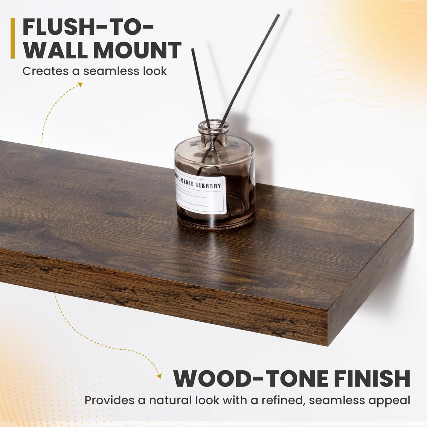 16 Inch Floating Shelves, 9.3" Deep Floating Shelf Wall Mounted, 16" Wall Shelves, Rustic Deep Bookshelf, Large Display Shelves & Storage Shelves for Bedroom, Living Room, Brown, Set of 2