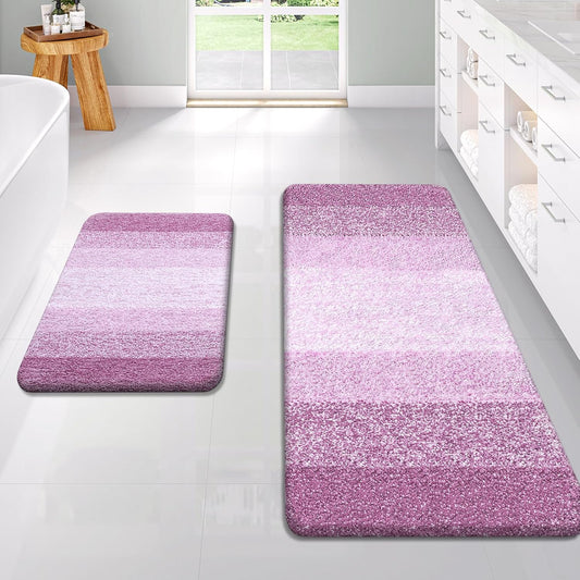 OLANLY Bathroom Rug Set 2 Piece, Soft Absorbent Microfiber Bath Rug Set, Non-Slip, Machine Wash Dry, Plush Shaggy Bath Mats for Bathroom (47"x20"+24"x16", Pinkish-Purple)