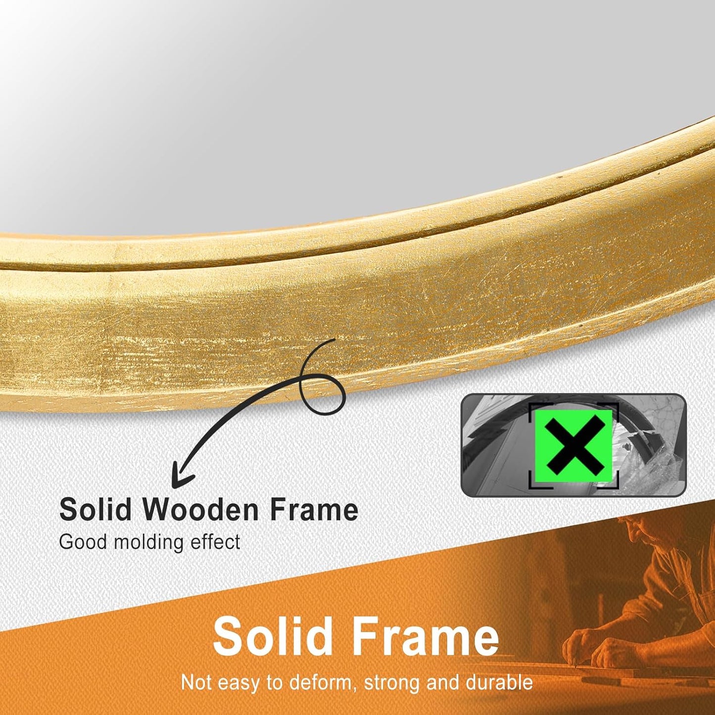 Round Mirror 24 Inch, Gold Wood Mirror, Wall Circle Mirrors, Large Wood Frame Mirror, Round Mirrors for Wall Decor, Bathroom Mirror, Nursery Mirror