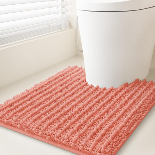 ACCUMTEK Upgrade Luxury Coral Toilet Bathroom Rug Mat 24" x 20" Contour Rug, Ultra Soft Thick Absorbent Bath Mats, Non Slip Chenille Toilet Mat for Bathroom, Bedroom, Kitchen, Shower, Tub