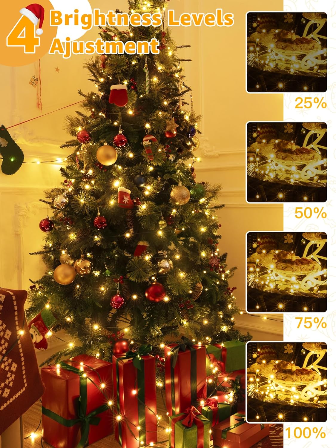 300 LED 98 FT Christmas Lights, Waterproof Outdoor String Lights with Remote and Timer, Christmas Tree Lights with 8 Modes Dimmable, Fairy Lights for Holiday Decor (Warm White)