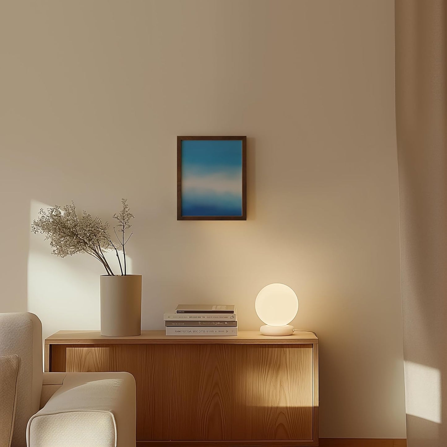 HAUS AND HUES Modern Abstract Wall Art - Blue and Green Living Room Art, Modern Artwork for Walls, Minimalist Picture for Living Room(Blue Tie-Dye, Walnut Frame, 8x10)