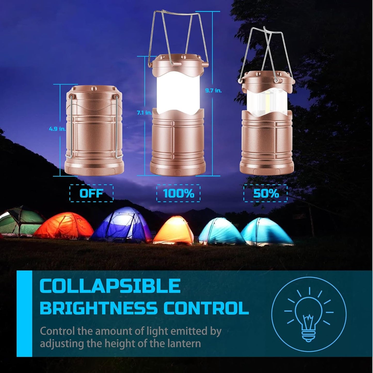 Lichamp LED Camping Lantern, 4 Pack Battery Powered Flashlight for Power Outages, Portable Collapsible Hanging Light Essential for Home, Outdoor, Emergency Lamp Survival Kit Gear for Hurricane, C3