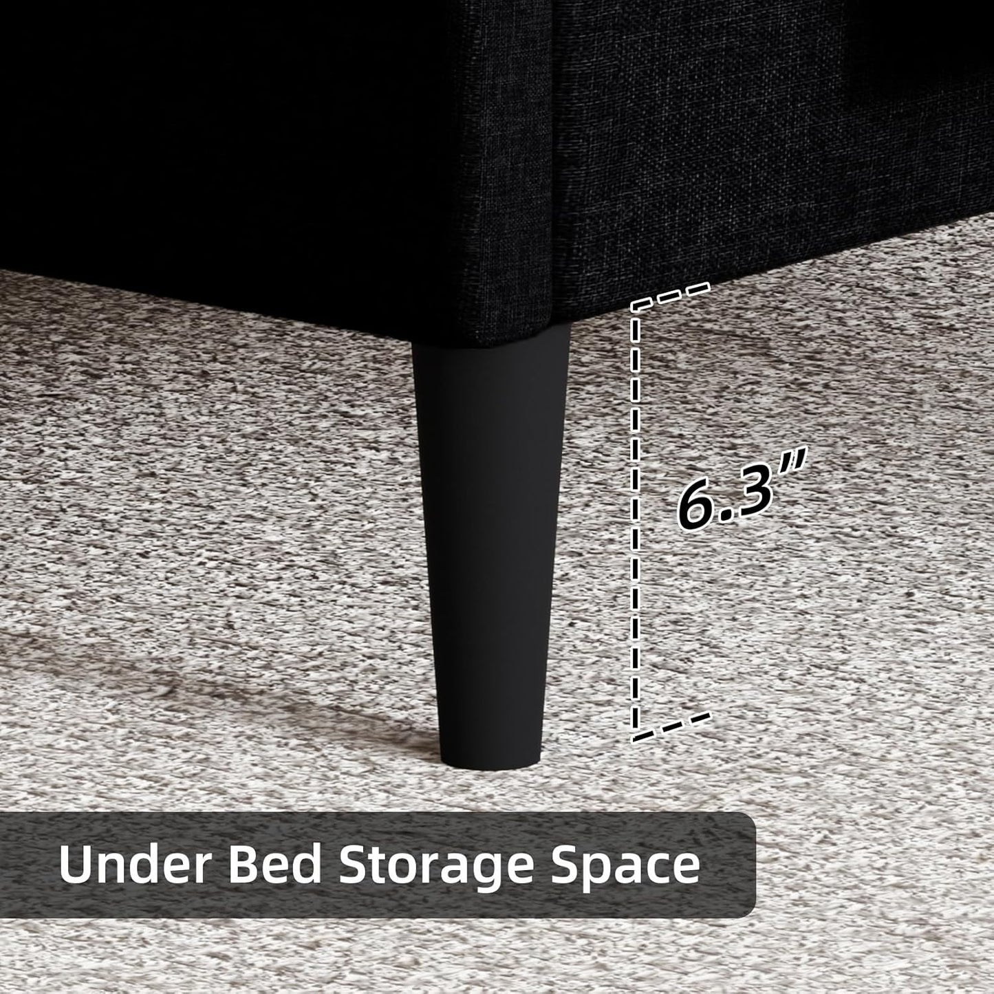 HOMBCK King Size Bed Frame with Headboard, Linen Fabric Upholstered Platform Bed Frame, Button Tufted Bed Frame King, Wooden Slat Support, No Box Spring Needed, Easy Assembly, Black