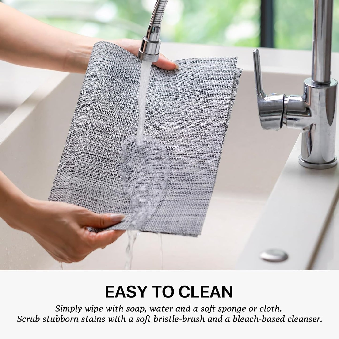 LEXMORE Placemats Set of 6 Vinyl/Plastic Woven Place Mats for Kitchen Table Indoor/Outdoor Washable Placemat Wipeable Dining Table Mats(Gray)