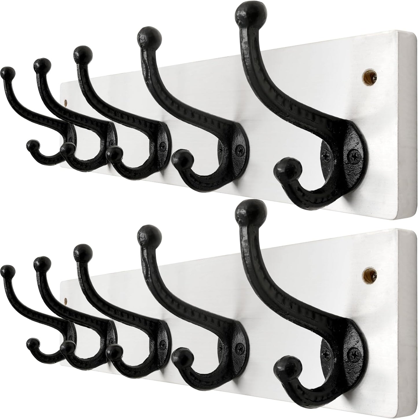 WEBI Rustic Coat Rack Wall Mount,5 Cast Iron Coat Hooks Wall Mounted,Heavy Duty Wall Coat Hanger Hooks for Hanging Coats,Clothes,Black on White,2 Packs