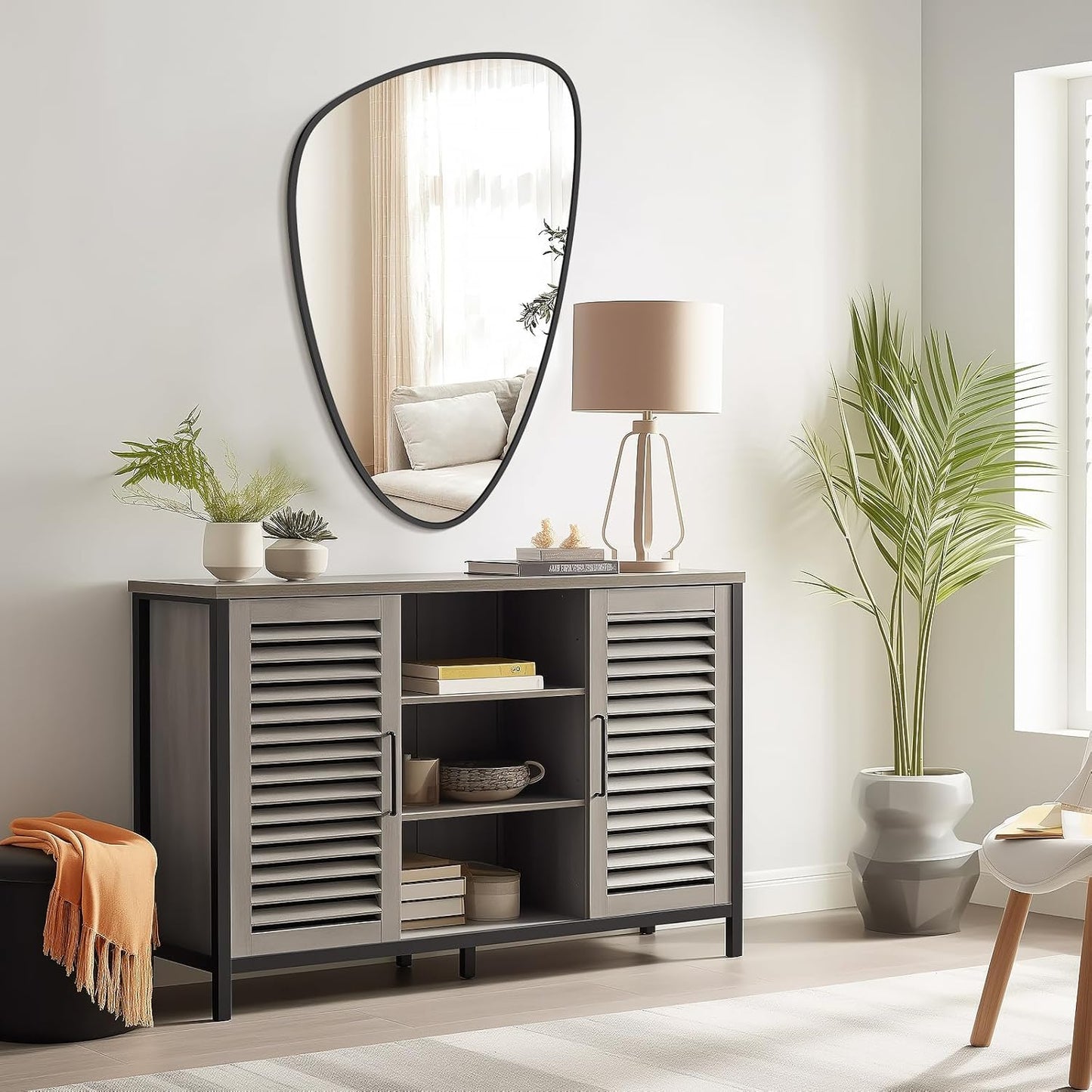 WallBeyond Asymmetrical Mirror, Irregular Wall Mirror, Wall Mirrors Decorative for Bedroom Living Room entryway Hall, Wall Mirror for mid Century Modern Decor 36" H x 23" W, Black