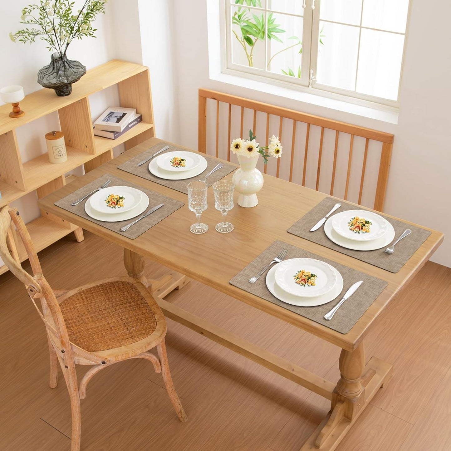 FROMHEART Faux Leather Placemats Set of 8–Waterproof,Heat/Oil Stain-Resistant PU Table Mat–Reversible,Non-Slip,Easy to Clean Place Mats for Kitchen,Dining,Indoor/Outdoor,(Light Coffee,11.8" x 17")