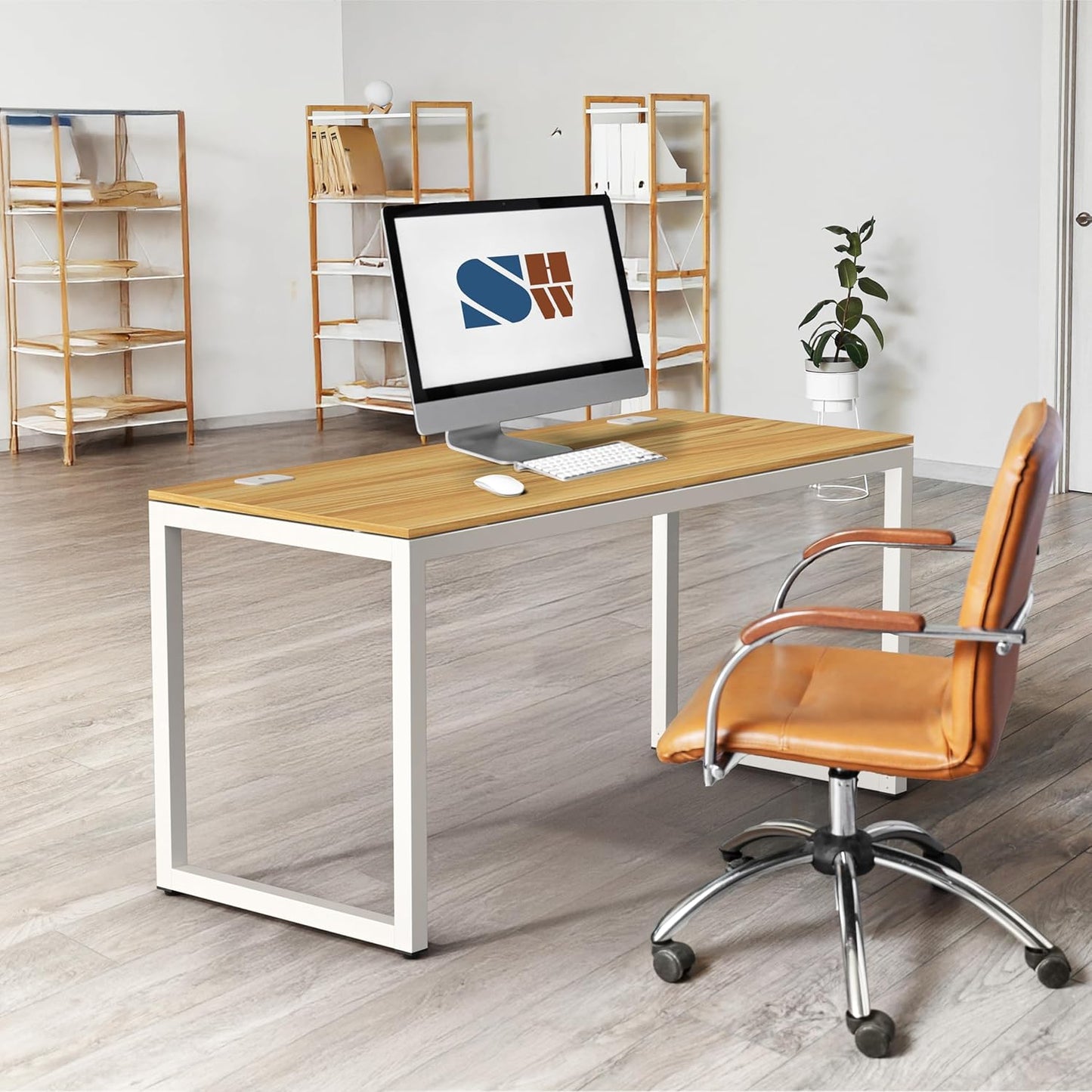SHW 55-Inch Commercial-Grade Office Computer Desk, Oak