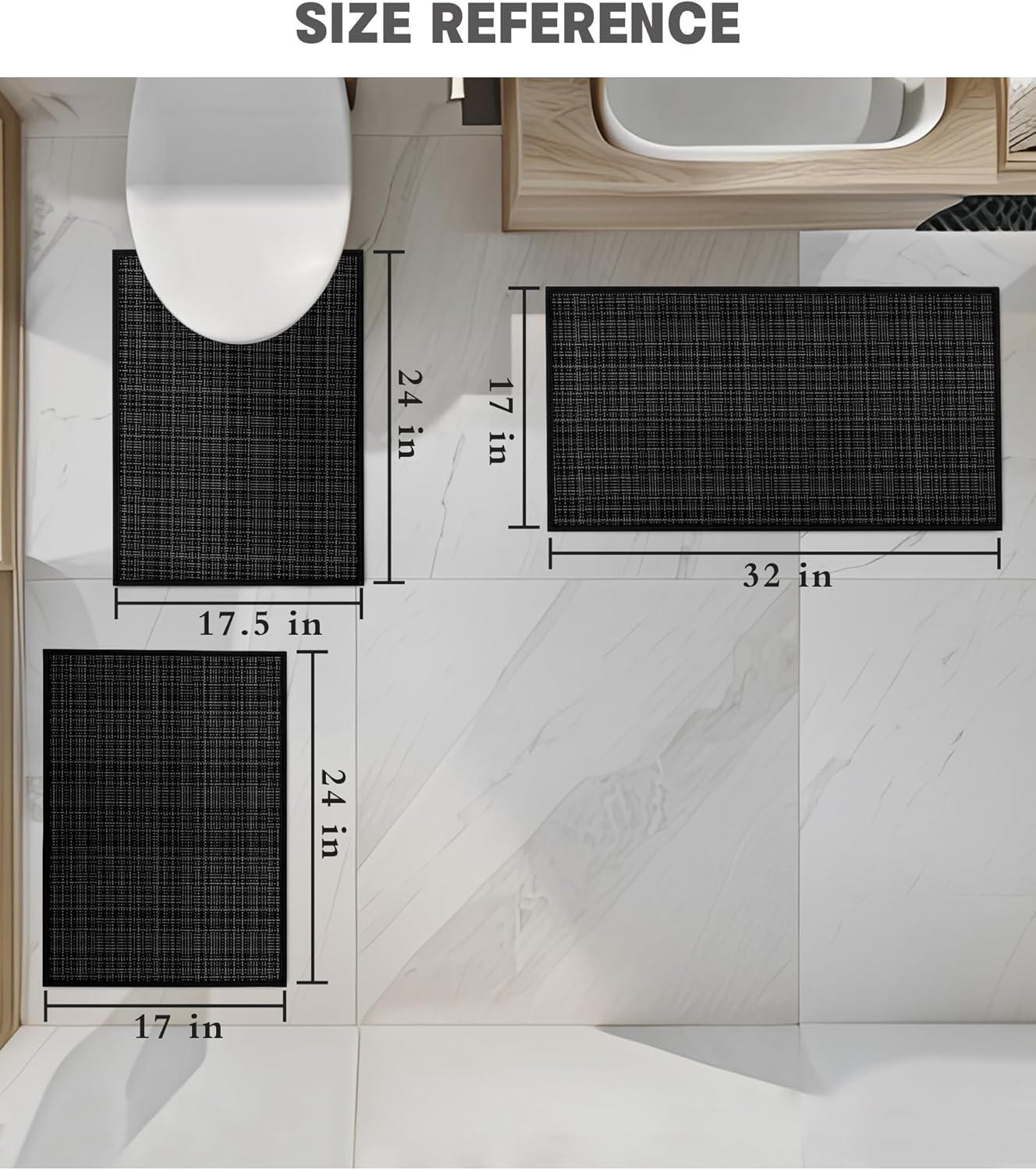 YIHOUSE Bathroom Rugs Sets 3 Pieces, Ultra Thin Bath Mats Fit Under Door, Absorbent Quickly Dry Rubber Backing Braided Bath Mat Set, Non Slip Washable Bath Rugs for Bathroom Floor