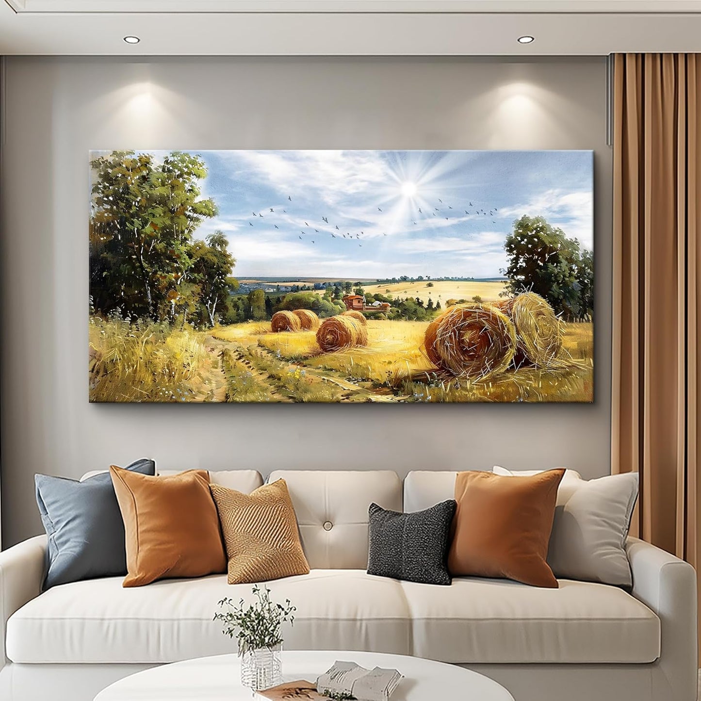 FUHAIHUA Framed Wall Decorations For Living Room Canvas Wall Art For Bedroom Inspiration Wall Decor Country Field Paintings Landscape Pictures Office Artwork Modern Posters Home Decor 20x40 In