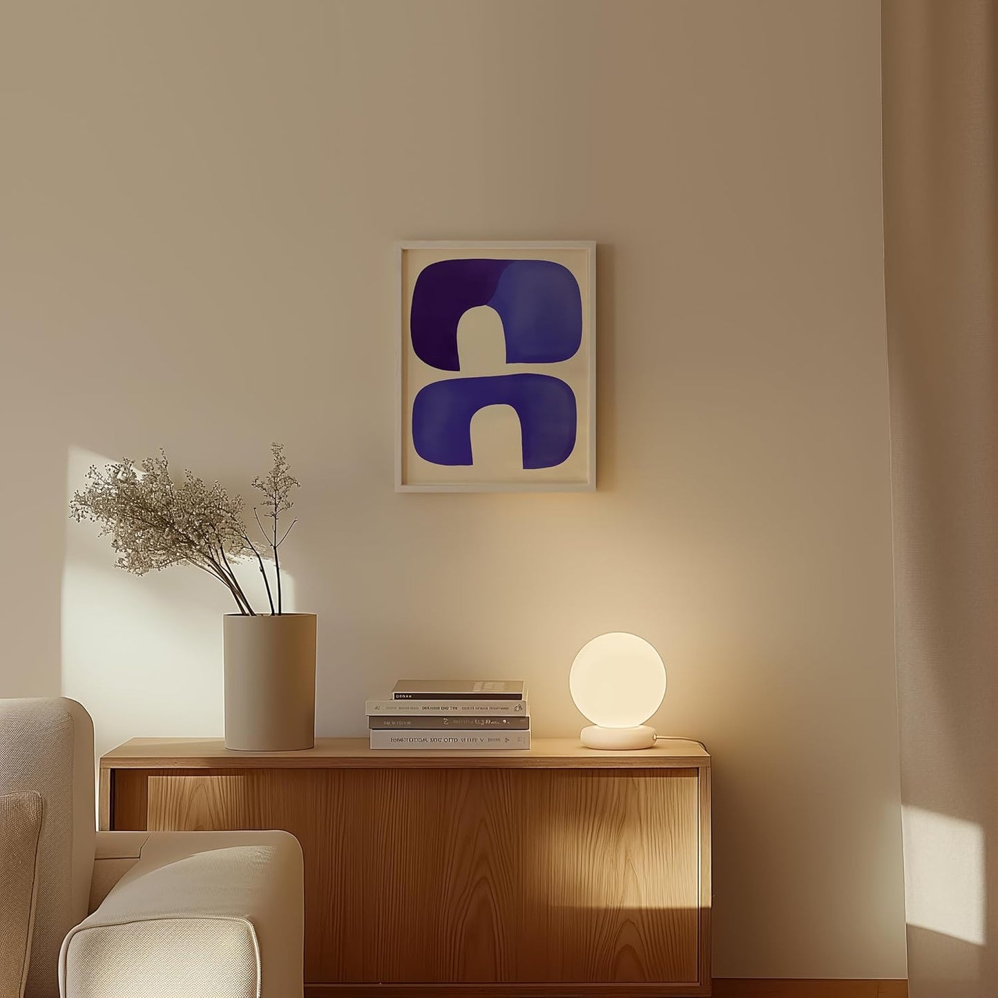 HAUS AND HUES Modern Abstract Wall Art - Blue and Green Living Room Art, Modern Artwork for Walls, Minimalist Picture for Living Room(Blue Tribal Shapes, White Frame, 11x14)