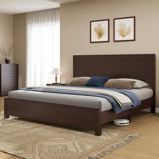 51.2" H Wood Bed Frame with Headboard, Platform Bed Frame King Size with Wooden Slat Support, No Box Spring Needed/Easy Assembly, Rustic Pine, Reclaimed Barnwood