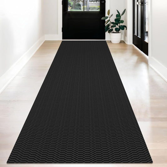 KOZYFLY Washable Runner Rug 3x12 ft Hallway Kitchen Runner Rugs with Rubber Backing Bobo Non Slip Entryway Runner Indoor, Long Carpet Runners for Hall Kitchen Entryway, Black/Grey