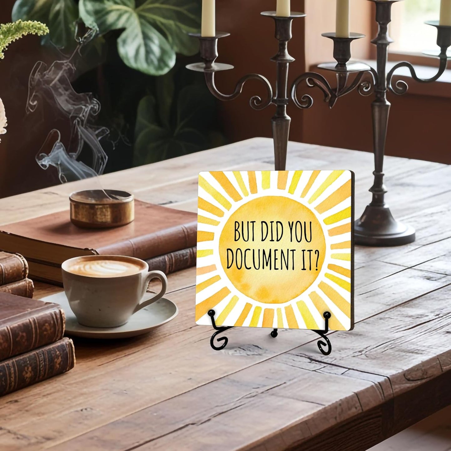 But Did You Document It Office Decor Wooden Sign Rustic Farmhouse Home Decor Inspirational Desk Decor Gifts for Women Men Coworkers Decorative Sign with Stand for Desk Accessories 5" x 5"-475