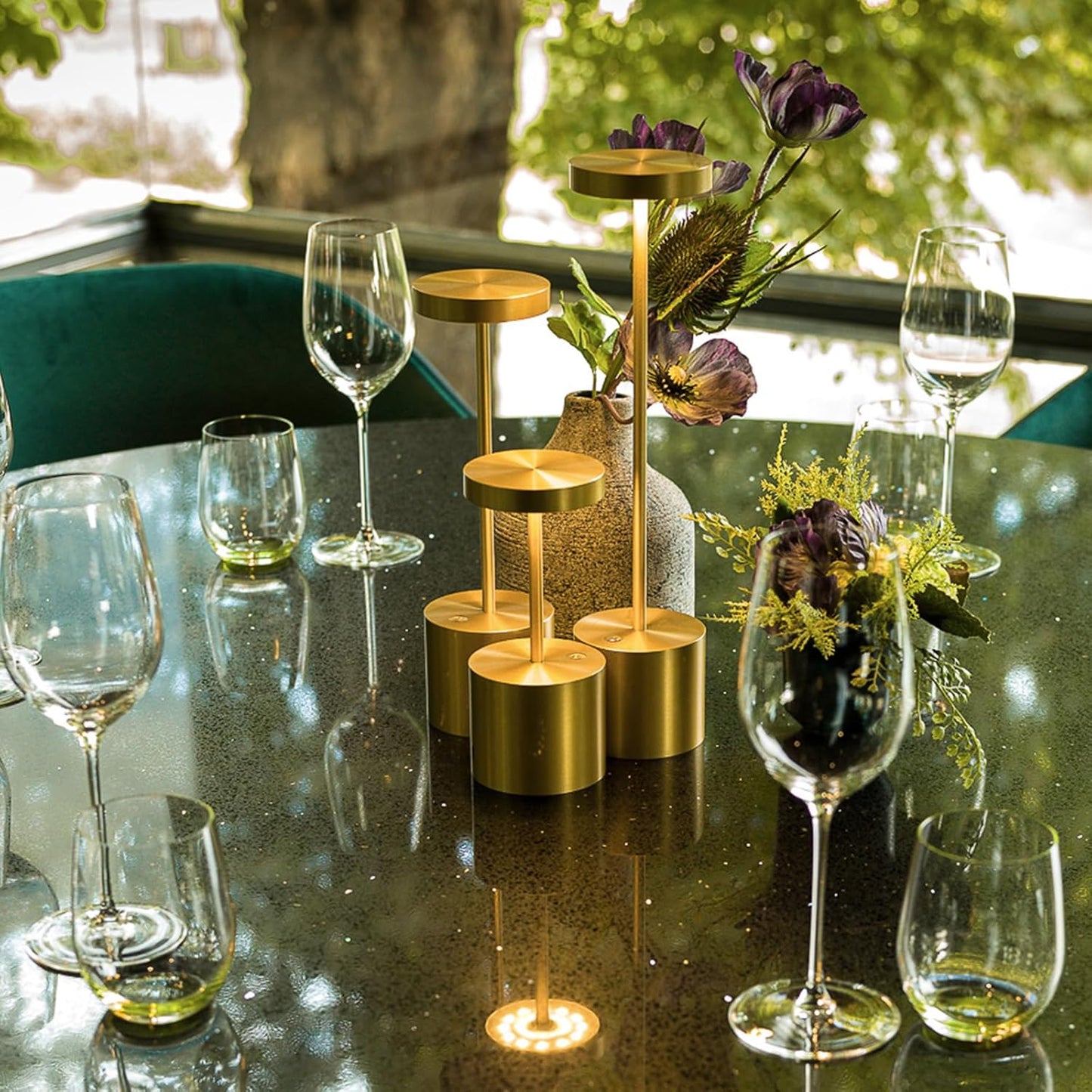 2 Pack Cordless Rechargeable Table Lamp, 3 Color Temperature & Dimmable, IP54 Waterproof Battery Operated Portable LED Light for Outdoor, Patio, Restaurant, Bedside, Shower (Glossy Gold)