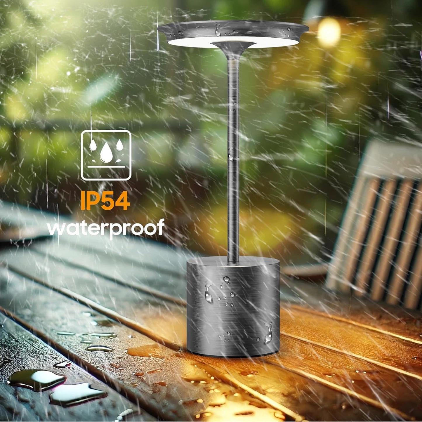 Cordless Table Lamp, Portable Rechargeable 6000mAh Outdoor Table Lamp, 3 Color Stepless Dimming Battery Powered Lamp, LED Table Light for Dinner/Restaurant/Outdoor (Gray)