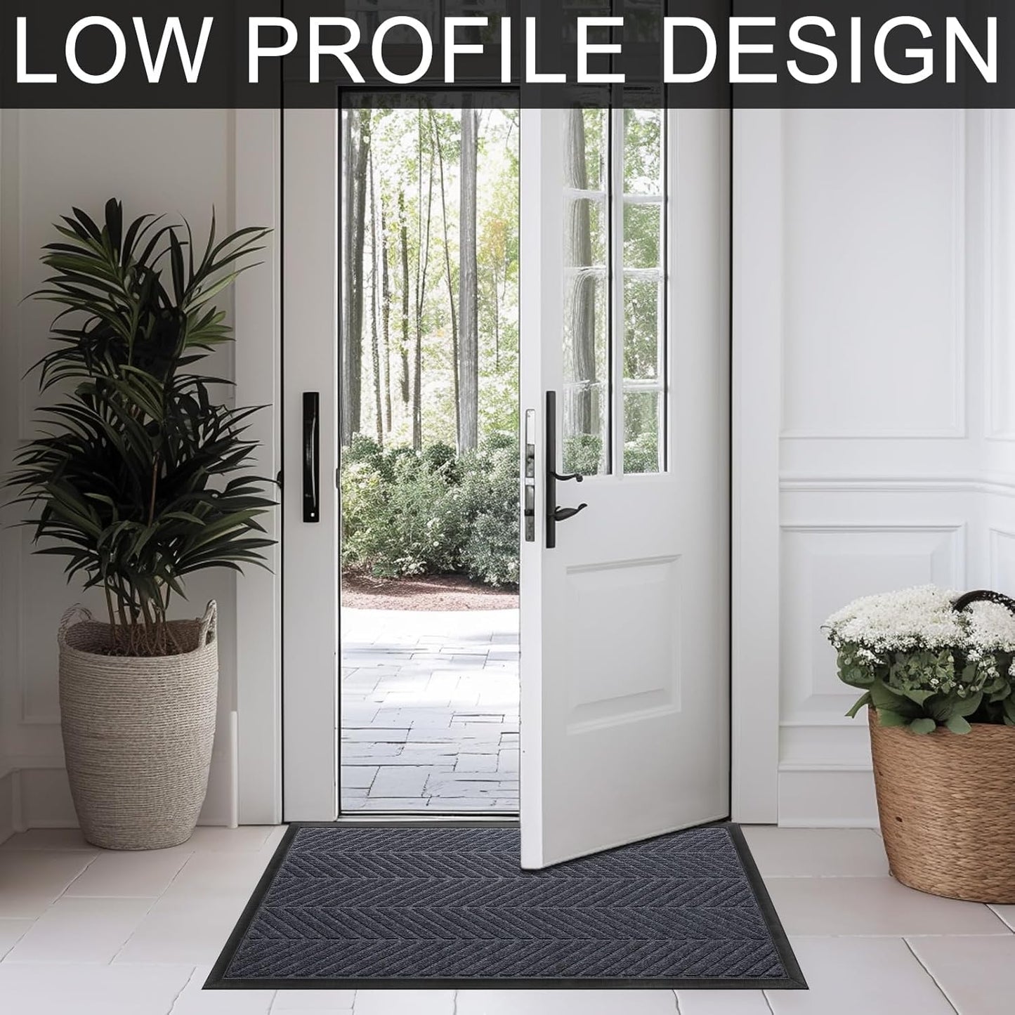 Front Door Mat 47"x32" Indoors Outdoors Welcome Mats, Waterproof Non-Slip Rubber Backing Heavy Duty Doormat Outside Entrance, Low Profile Entryway Rugs Floor Mat for Patio, Pattern A Grey