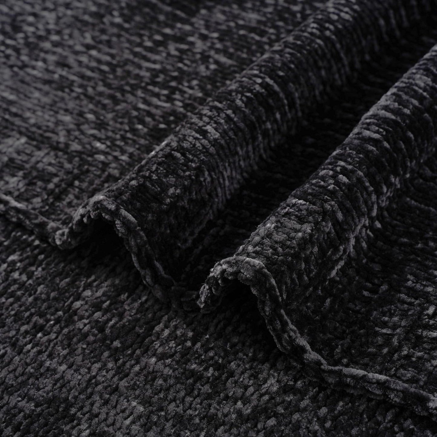 BATTILO HOME Black Throw Blanket for Couch, Woven Chenille Throw Blankets for Bed, Chair, Sofa, Black Knitted Blanket Cozy Soft Blanket, 51"x67"