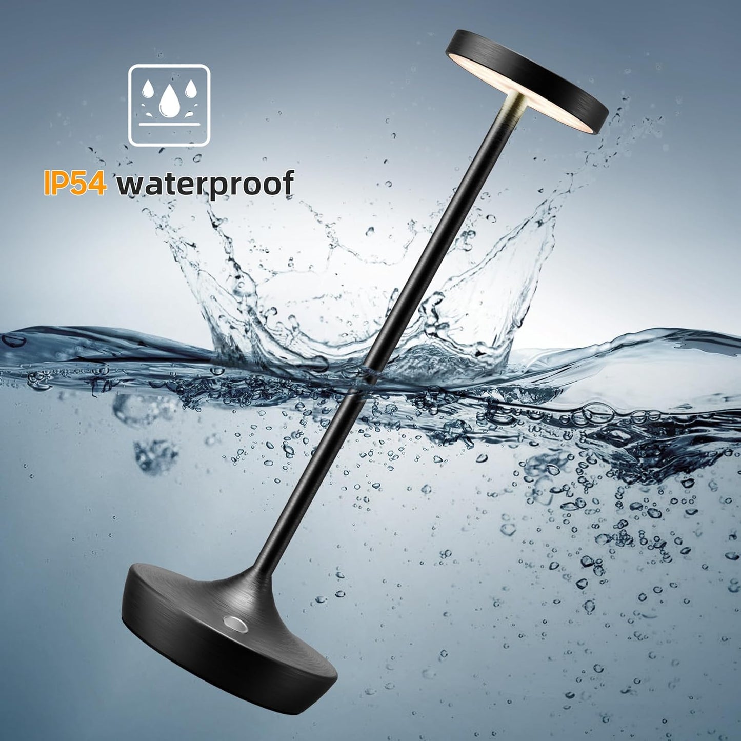 Cordless Table Lamp Rechargeable - 6000mAh LED Battery Operated Table Light - Portable Touch Dimmable Outdoor Waterproof Table Lamps for Patio Restaurant Dining (2 Black)