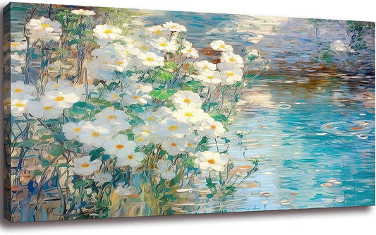 Vintage Canvas Wall Art - Spring Wildflowers Garden Picture Decor for Living Room Farmhouse Painting Print Landscape Artwork Decor for Bedroom Office 20"x40"