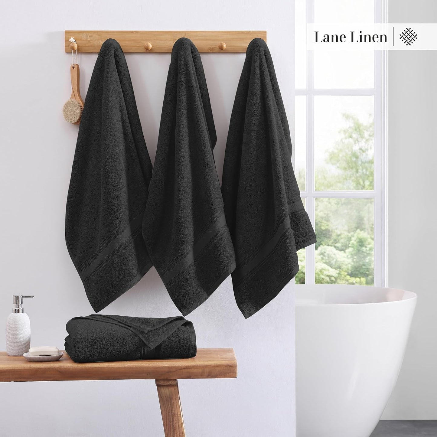 LANE LINEN Large Cotton Bath Sheets, Extra Large Quick Dry Towels, Zero Twist, 4 Piece Set, Super Soft, Highly Absorbent, Black