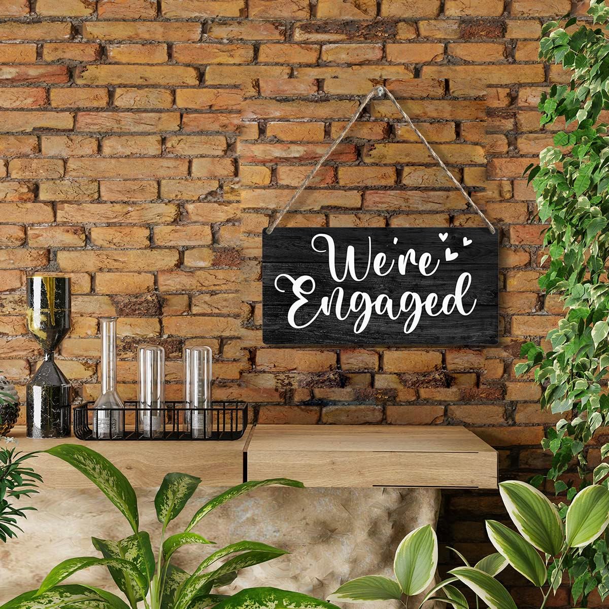 YCYD We're Engaged Wood Sign Rustic Wedding Proposal Wooden Hanging Plaque for Home Wedding Wall Art Decoration 6 x 12 Inches Present