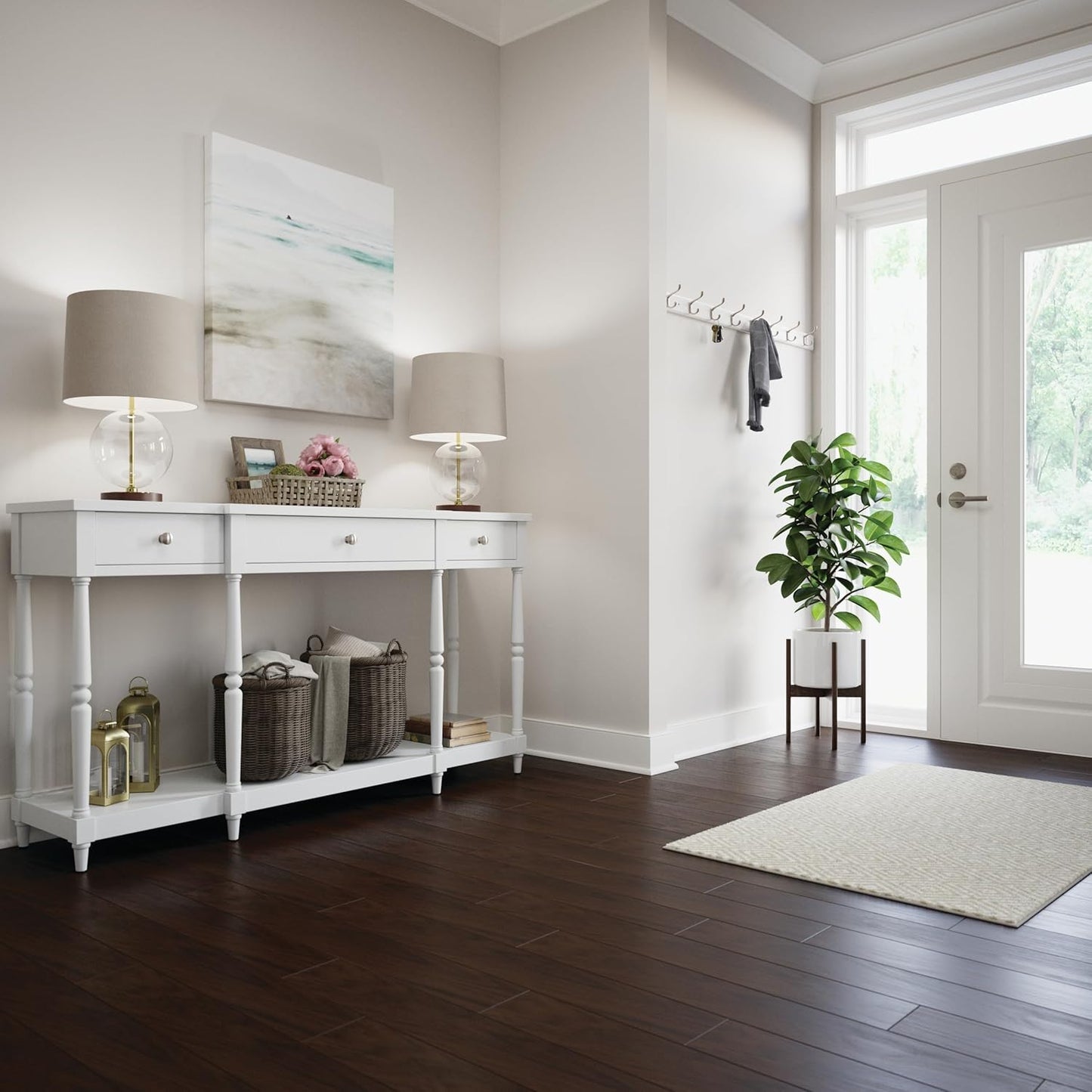 FRANKLIN BRASS Casual Curve Wall Mounted Pure White 45 in. Coat Rack, 6 Nickel Hooks, B46719K-PMN-R